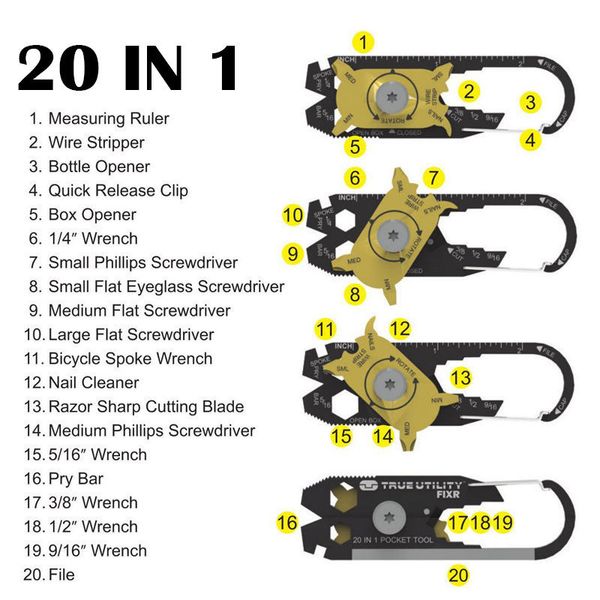 

Tu200u utility fixr 20 in 1 pocket multi tool keychain