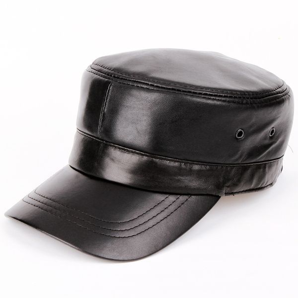 

wholesale- 2014 men genuine leather baseball cap biker trucker outdoor sports snapback hats for army hat wholesale, Black;white