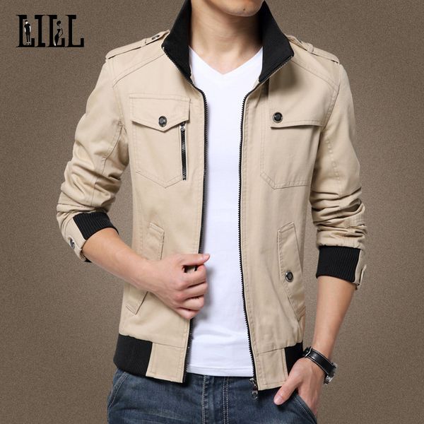 

wholesale- lill | cotton jacket coat men slim motorcycle bomber jacket 2017 spring khaki male casual jackets style veste windcheater,uma405, Black;brown
