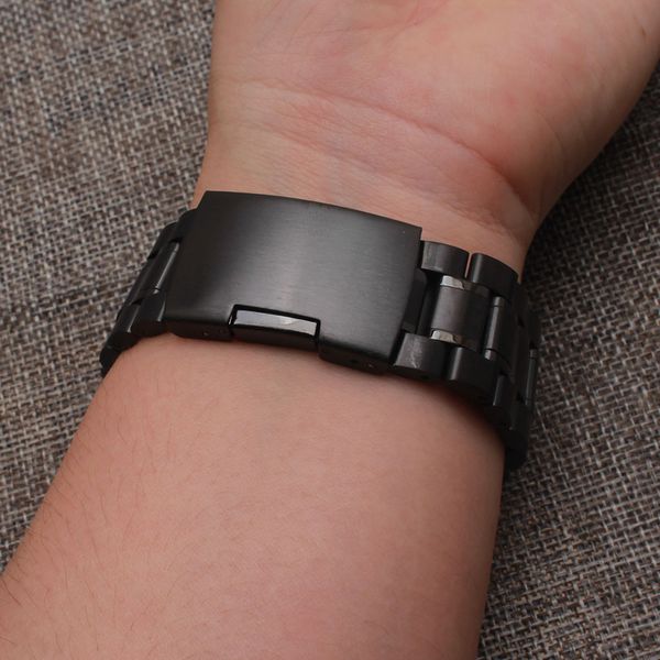 Eine Seite Knopf Faltschließe Armband Edelstahl schwarz Metall 18mm 20mm 22mm 24mm Gemeinsames Uhrenzubehör Für Männer Frauen Armbanduhr