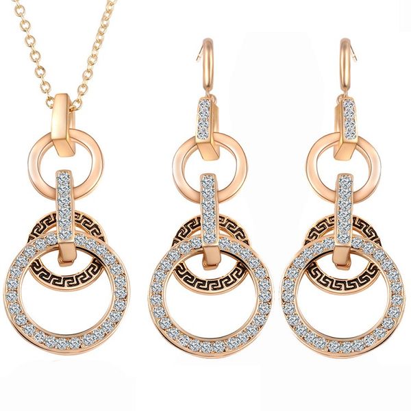 

austria crystal zirconia alloy earrings & necklace set circle shape pendant necklac earrings jewelry sets women's wedding dinner party gifts
