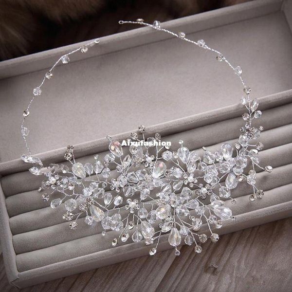 

100% handmade crystal beads bridal wedding hair ornaments women gorgeous rhinestone party wedding hair accessories headband hair jewelry, Slivery;golden