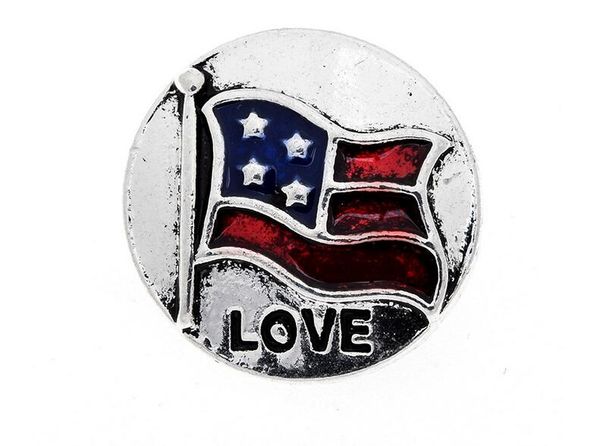 

50pcs/lot 18mm metal snap button fit snap bracelet bangles charm rhinestone styles patriotic flags love button snaps jewelry 2017 new style, Bronze;silver
