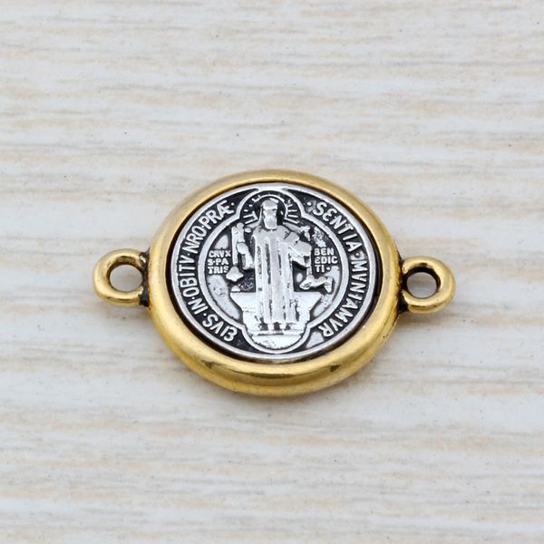 

MIC 50 Pcs Zinc Alloy St Benedict of Nursia Patron Against Evil Medal Connector DIY Jewelry 15x21mm