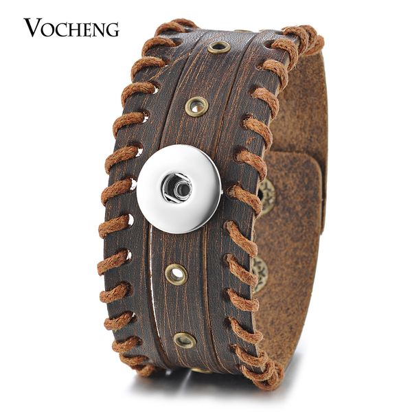 

VOCHENG NOOSA Ginger Snap Leather Bracelet Vocheng Interchangeable Jewelry Brown Bangle 1-Snap Button or 3-Snaps Button Fit 18mm NN-587
