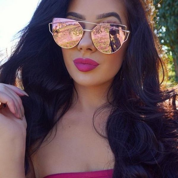 

mirror red cat eye sunglasses women's eyewear brand designer vintage retro cat glasses oculos rose gold black blue sunglasses y19