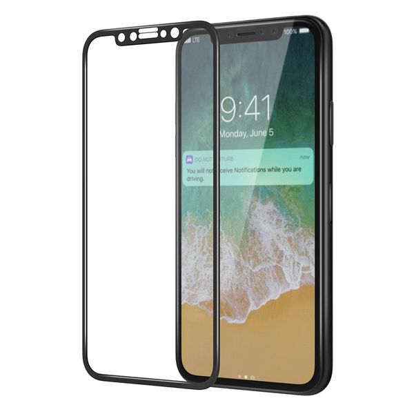 Vetro temperato completamente curvo 4D per iPhone X Pellicola protettiva per protezione schermo 9H Bordo curvo elettrolitico per iPhone X 8 7 6con confezione