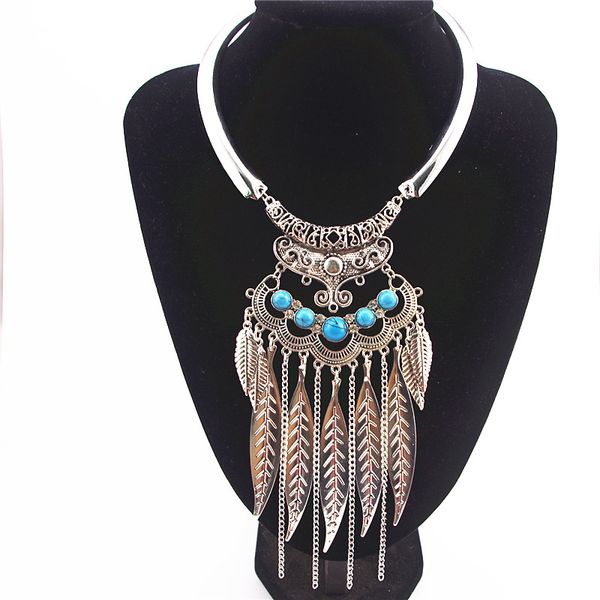 Wholesale-Fashion Bohemian Vintage Gypsy Colar Collier Maxi Ethnic Necklaces & Pendants  Leaf Tassel Choker Necklace X-742