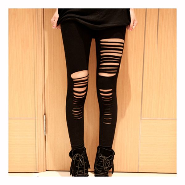 

wholesale- fation black womens ripped torn slashed leggings pants