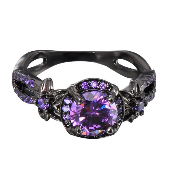 

victoria wieck retro jewelry 10kt black gold filled amethyst simulated diamond gemstones wedding engagement women band round ring size5-11, Slivery;golden