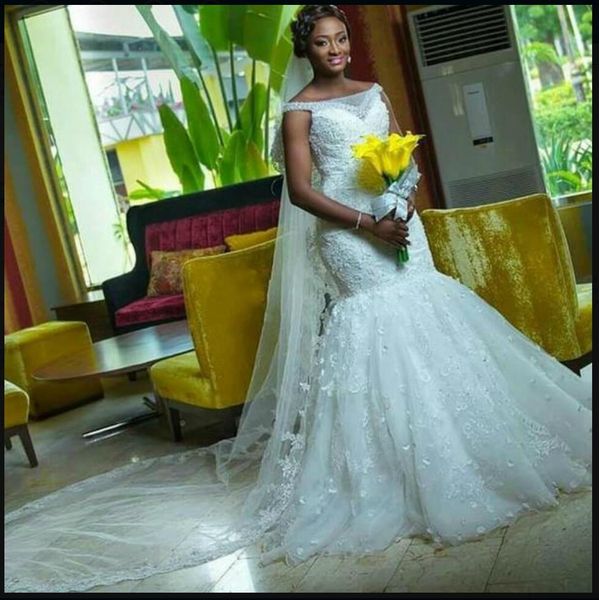 

Custom-Made 2017 New Arrival Beautiful Lace Mermaid Wedding Dresses Off-shoulder Applique/Tulle Beads Wedding Dress Bridal Gowns