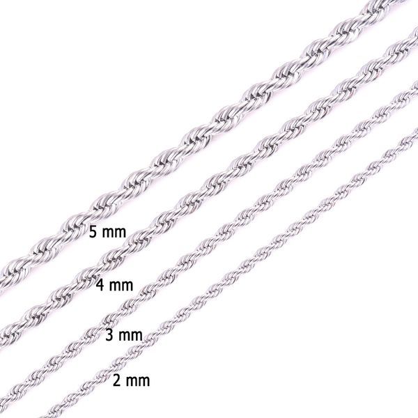 

wholesale- width 2 - 5mm 316l stainless steel rope chain necklace women and men silver tone rope chain jewelry ing