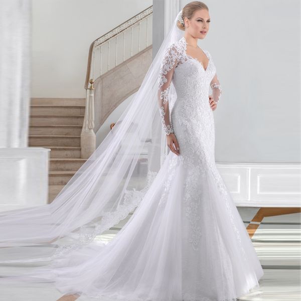 

Vestido de Noiva Renda Long Sleeves Mermaid Wedding Dresses Long Tail Mermaid Abiti da Sposa Sexy Back Lace Bridal Dress 2017