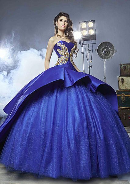 

2017 королевский синий вышивка кристаллы бальное платье Quinceanera платья дешевые плат