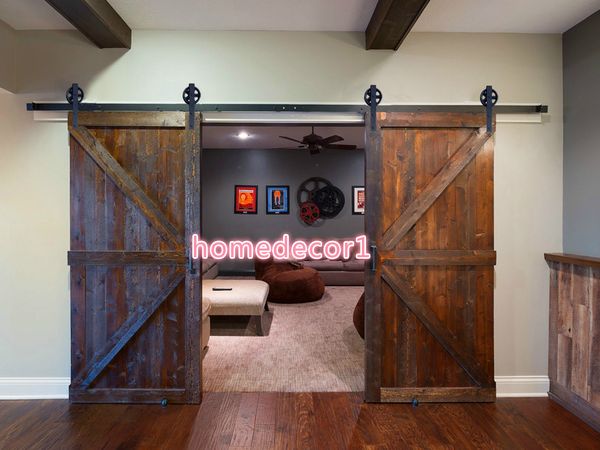 2019 5 16ft Double Door Vintage Industrial Spoked European Black Steel Sliding Barn Door Closet Hardware Set Door Hardware Track Kit From Homedecor1