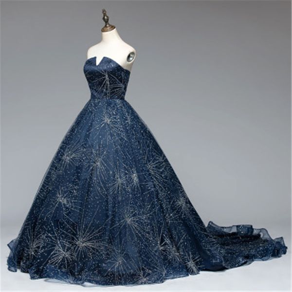 

luxury crystal prom dresses strapless ball gown custom made real pictures evening gowns court train, Black