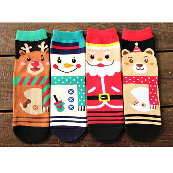 

wholesale- 2016 1 pair women's winter cartoon animal pattern socks christmas gift warm soft cotton short sock santa claus deer xmas gif, Black;white