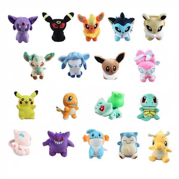 

mudkip squirtle charmander bulbasaur eevee snorlax gengar mewtwo stuffed toys ( 18pcs/lot / size:12-18cm