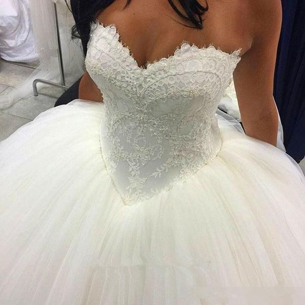 

princess style lace wedding dresses selling custom new sweetherat court train beaded ball gown tulle bridal gowns vestidos de noiva w690, White