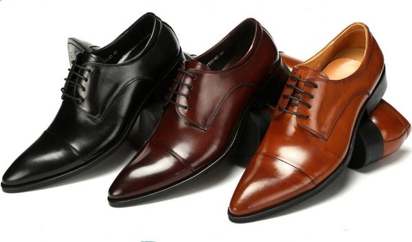 Moda Preto / Brown Tan / Brown Derby Sapatos Homens Sapatos De Casamento Genuíno Couro Business Shoes