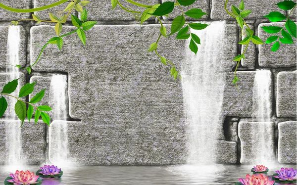 

deskwallpapers in hdgreen leaf waterfall stone wall 3d fabric wallpaper