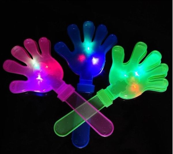 

оптово-10шт. / лот 28см смешные прозрачные пластиковые светодиодные светящиеся колотушки руки шумогенератор, партия ктв паб аплодисменты миг