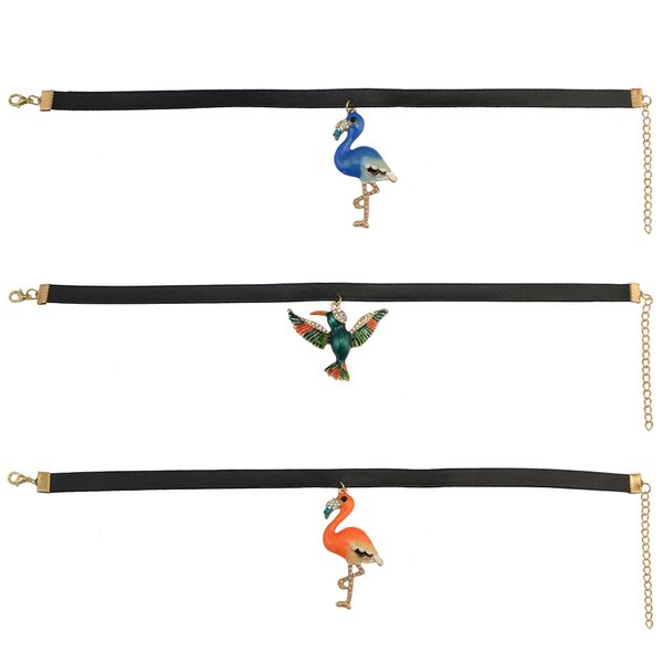 Idealway 3 Styles Retomulh esmalte o colarinho de pássaro de colar de couro preto Declaração de gargantilha