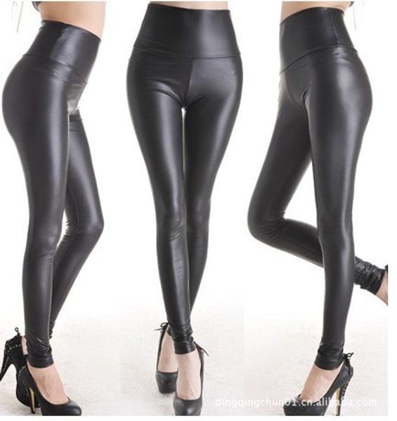 

wholesale- drop shipping c1 women shiny metallic high waist pants black stretchy faux leather leggings s/m/l