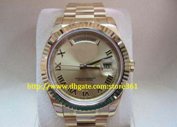 

store361 new arrive watches automatic mens watches mens 41mm 18k gold day date ii 218238 champagne roman face fluted bezel, Slivery;brown