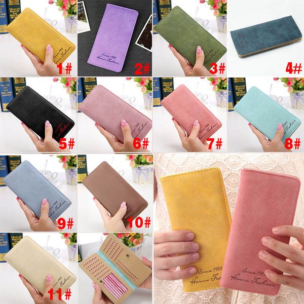 

wholesale- new fashion vintage women purse female slim long wallet card holder bag matte leather wallets lby2017, Red;black