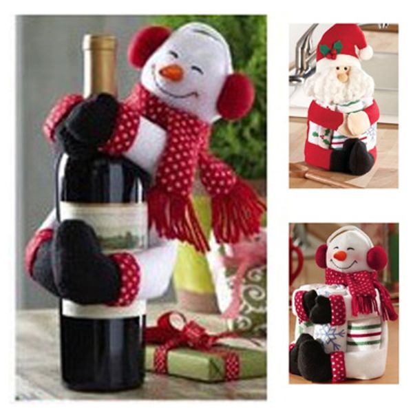 Natale Babbo Natale Pupazzo di neve Deluxe Copri bottiglia di vino Avvolgere bottiglia Festa Festival Decorazione per feste Può contenere asciugamani Bottiglie