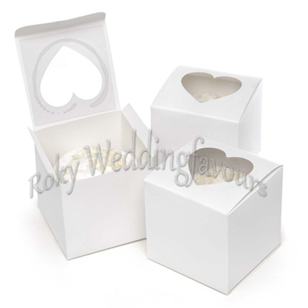 Бесплатная доставка 300 шт. 3 дюйма белый глянцевый сердце Shaped окна кекс коробки конфеты коробки выступает свадьба стол установка поставок