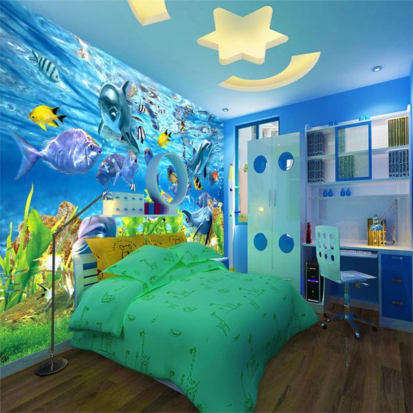 

Бесплатная доставка 3D пользовательские обои подводный мир морские рыбы росписи детская комната телевизор фон аквариум обои росписи