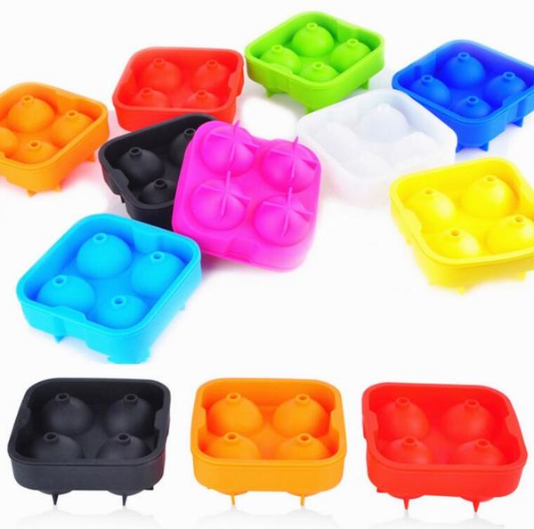 

4 balls whiskey ice cube maker mold sphere mould party tray round bar silicone ice ball mold tray ice moldes 10 color kka1563