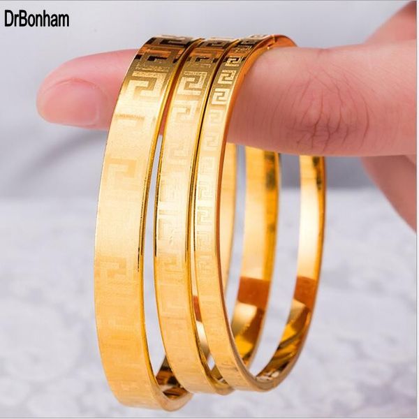 4mm/6mm/8mm Pulseira de Jóias de Marca Famosa Pulseira Pulseira de Ouro 24K Cor Chave Grega Gravada Pulseira Para Mulheres e Homens