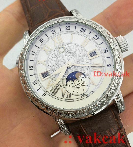 

AAA Quartz New Silver Top luxury brand Sky Moon Tourbillon Men's Stainless Steel Automatic Movement Watch Sports mens Watches tag Wristwatch