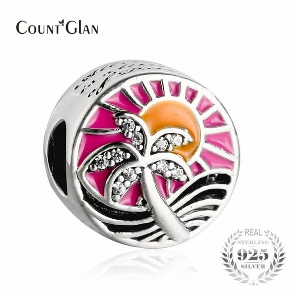 

fit pandora bracelet mixed enamel tropical sunset charms beads for jewelry making 925 sterling silver cz palm tree bead fit snake bracelets, Bronze;silver