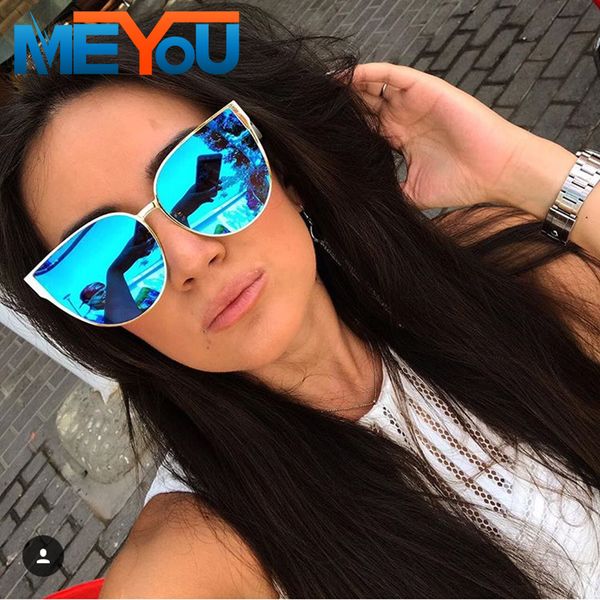 

wholesale- meyou 2017 new oversize cat eye sunglasses women fashion summer style big size frame mirror sunglasses female oculos uv400, White;black