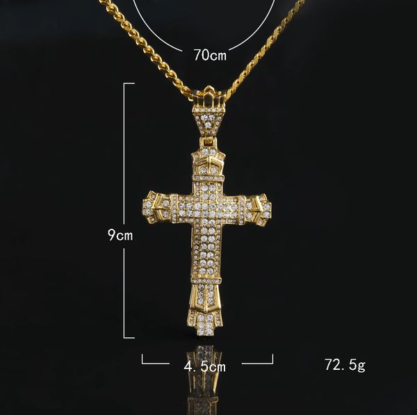 

diamond-encrusted retro cross pendant american men hip hop necklace, Silver