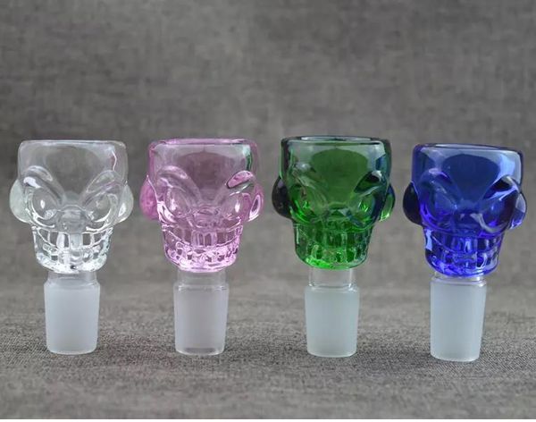 Acessórios para fumantes Adaptador Skull Bowl 14mm Male Jiont Bongas Bongos de vidro Tubos de água colorido apanhador de cinzas