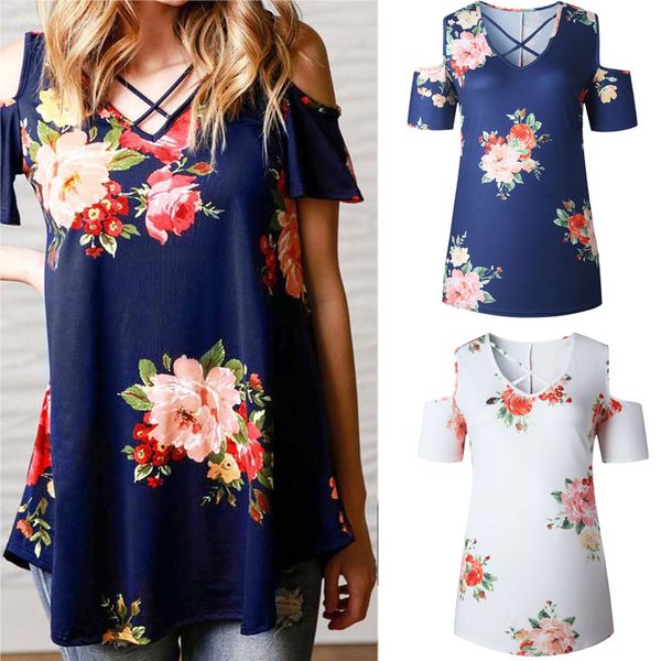 

Ladies Casual Loose Flora Printed Summer Jumper Tops Womens Short Sleeved Print Floral Pullover Blouse T-Shirt Shirt Tee