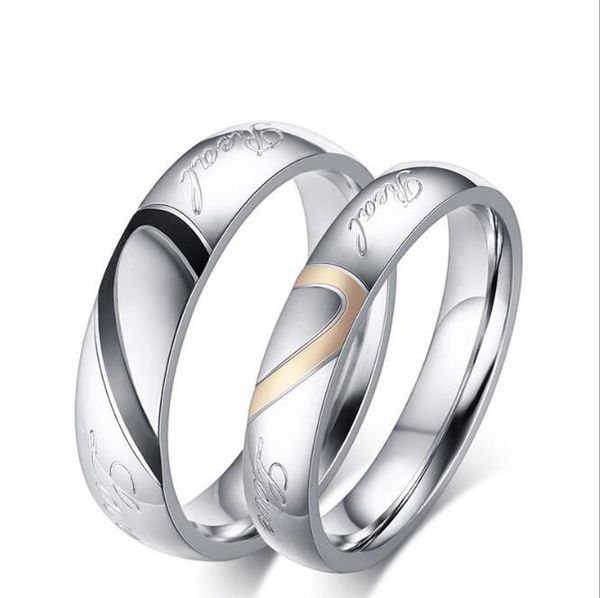 

factory provide directly good quality fashion jewel stainless steel ring lover's wedding finger ring with heart shaped creative couple, Silver