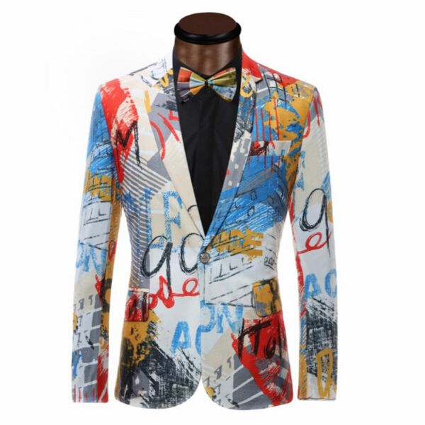 

luxury color painting mens blazer fashion suits for men top quality blazer slim fit jacket outwear coat costume homme blazer men, White;black