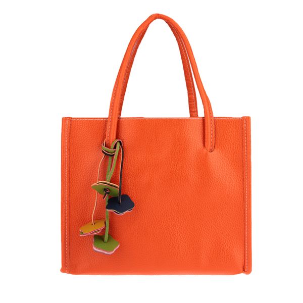 

wholesale- new fashion women bag pu leather solid candy color shoulder bag handbag flower pendant pocket zipper casual women tote bag
