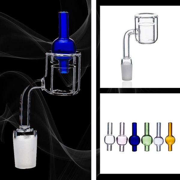 Fumando acessórios de tubo duplo quartzo prego de banger com tampa colorida de vidro de vidro 10 mm 14 mm 18 mm articulação feminina para tigela de vidro bongs