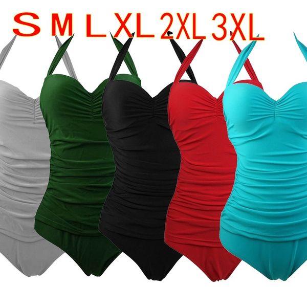 Sommer 2017 Neue Mode-klassiker 11 Farben Vintage Einteilige Badebekleidung Frauen Sexy Backless Bikini Badeanzug Plus Größe S-3XL