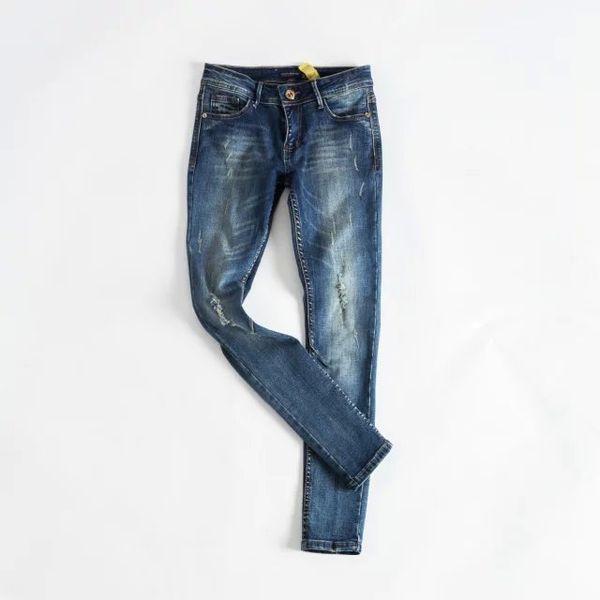 

wholesale- new fashion 2016 wash skinny hole boyfriend jeans ladies plus size elastic slim ripped jeans for women pencil pant 26-32, Blue
