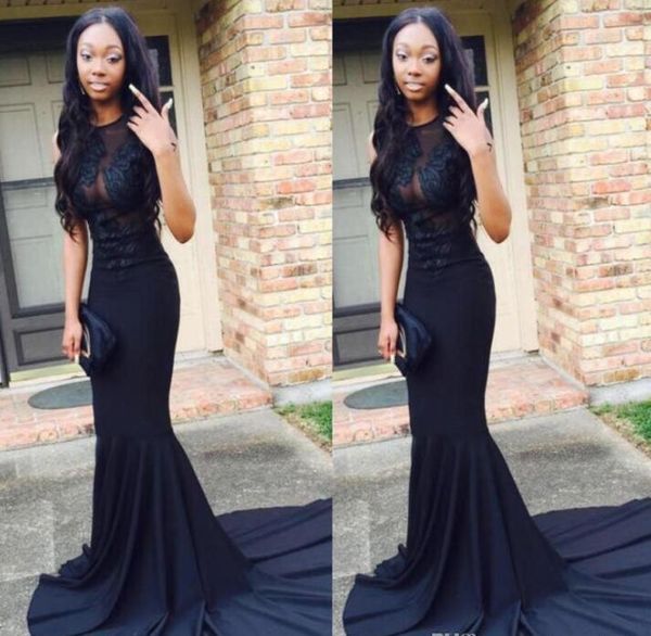 

2017 африканские черные платья выпускного вечера замочной скважины шеи русалка без спинки видеть сквозь кружево прозрачные арабские вечерние, Black