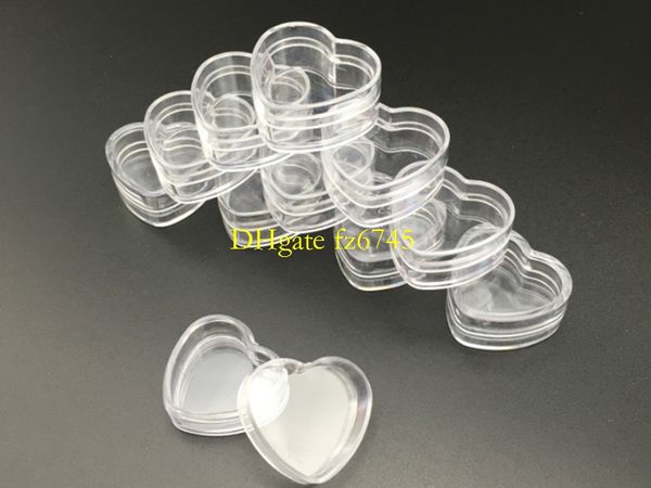 100 pz/lotto liberano la scatola cosmetica vuota dei contenitori di crema di plastica trasparente del vaso 4cc PS di trasporto 4g di forma del cuore