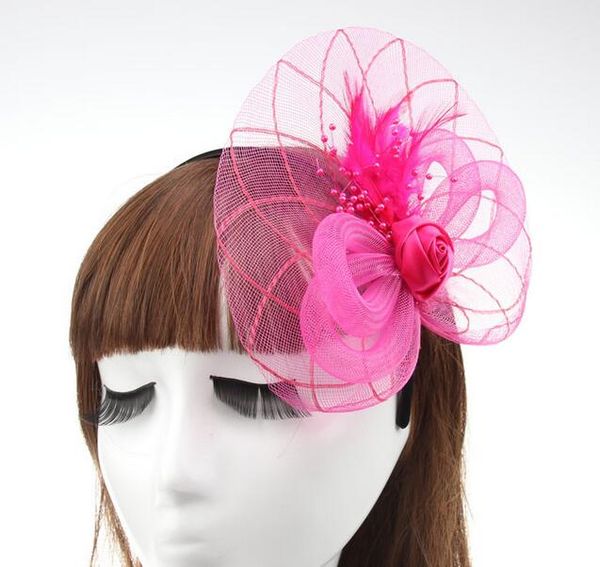 

new style veil feather women hair accessories fascinator hat cocktail party wedding headpiece court headwear lady, Slivery;golden